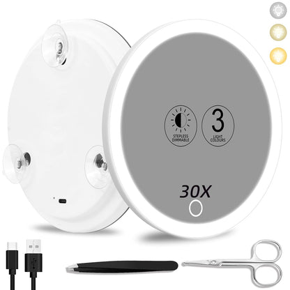 6 inch 10 times 20 times 30 times rechargeable led magnification suction cup makeup mirror 360 ° rotatable makeup mirror