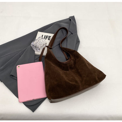 New Suede Shoulder Tote Bag, Fashionable, Simple, Lazy Style, Large Capacity Women's Handbag, Bucket Bag, Mommy Bag