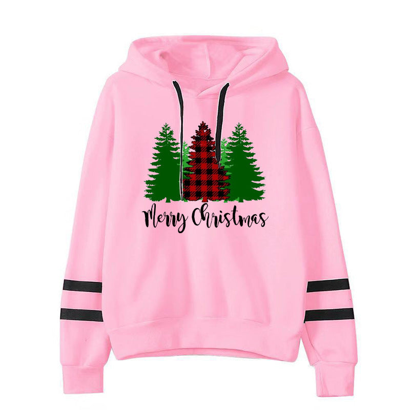 Foreign Trade Cross-border Red Plaid Christmas Tree Merry Christmas Printed Parallel Bars Striped Sweat Europe and America