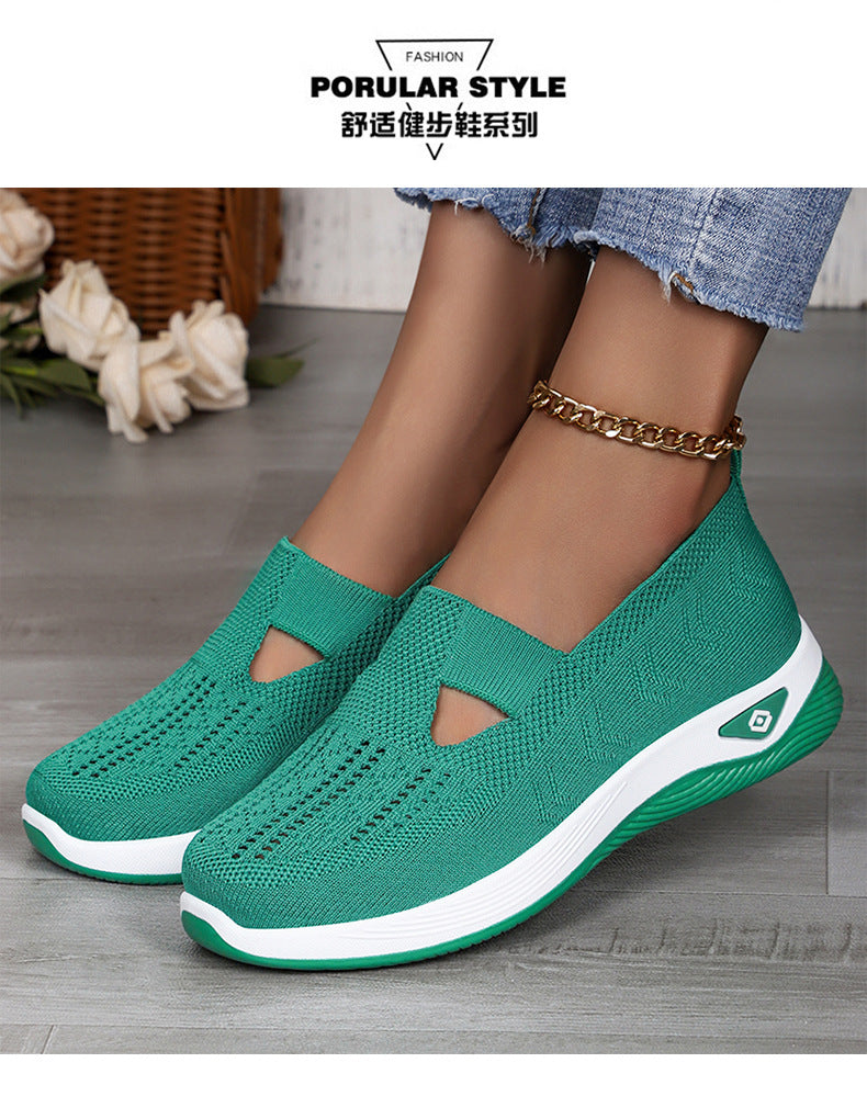Women's Shoes Cross-Border Large Size Casual Shoes Fly-Knit Breathable Shoes Women's Lightweight and Comfortable Mesh Shoes Soft Sole Shallow Shoes