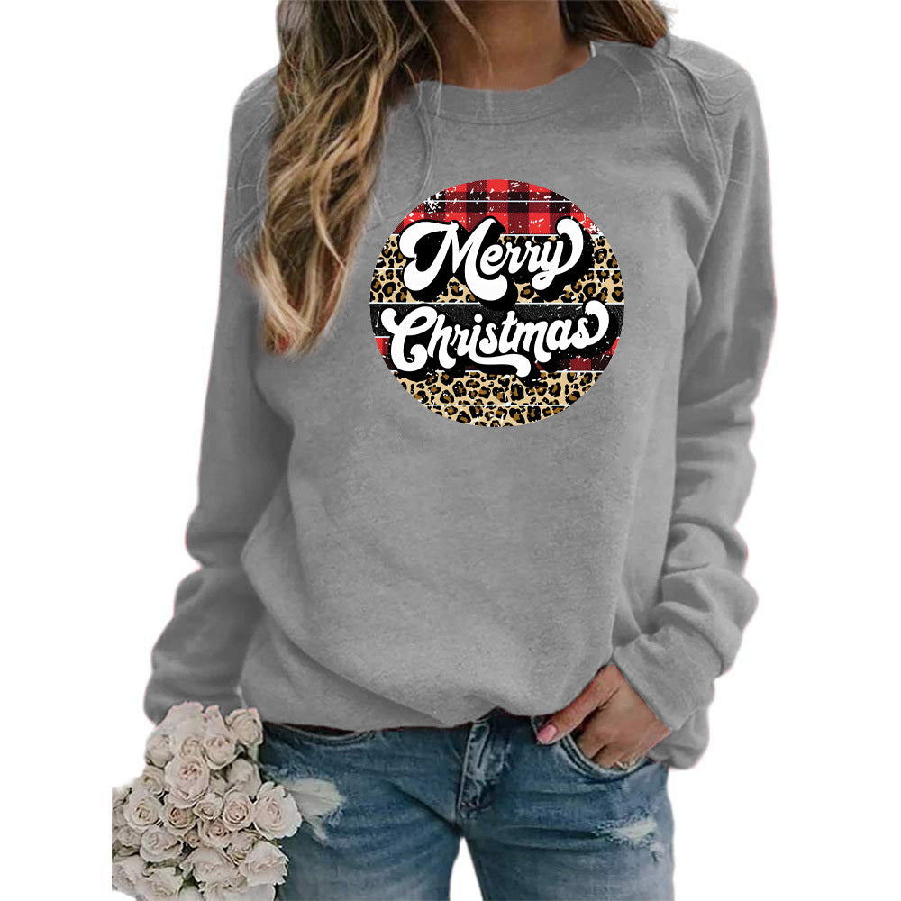 Amazon cross-border foreign trade Christmas Merry Christmas printed round neck long sleeve women's sweater European size