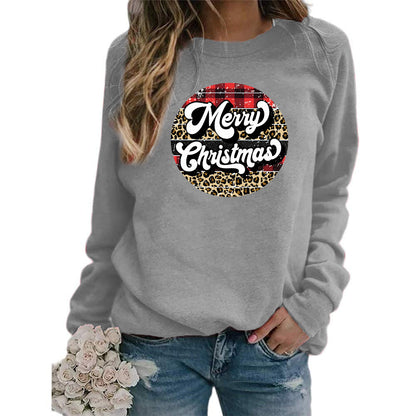 Amazon cross-border foreign trade Christmas Merry Christmas printed round neck long sleeve women's sweater European size