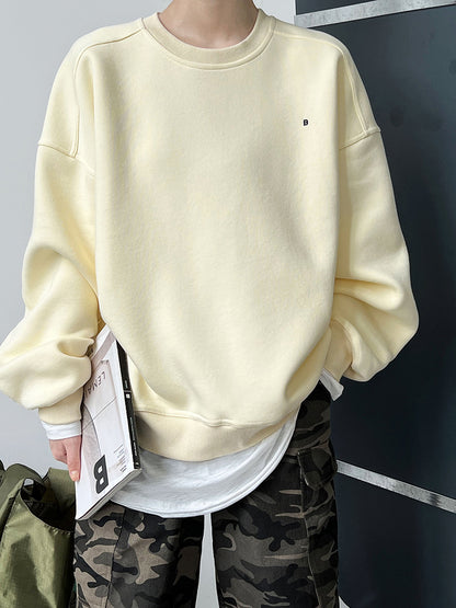 Luxi Simple Profile Loose BF Solid Color Lazy Pullover Sweatshirt Women's ins Letter Embroidered Long-sleeved Top 2267