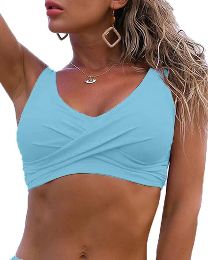 Foreign Trade Amazon Explosions Women's Front Kink Bikini Top V-Neck Push-up Padded Swimsuit Top Swimsuit