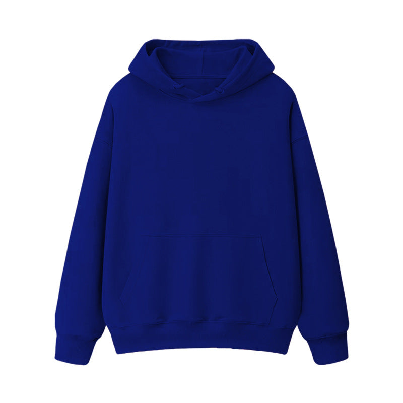 Fleece-lined thick loose hooded sweater women's autumn and winter warm top student couple wear solid color coat foreign trade women's clothing