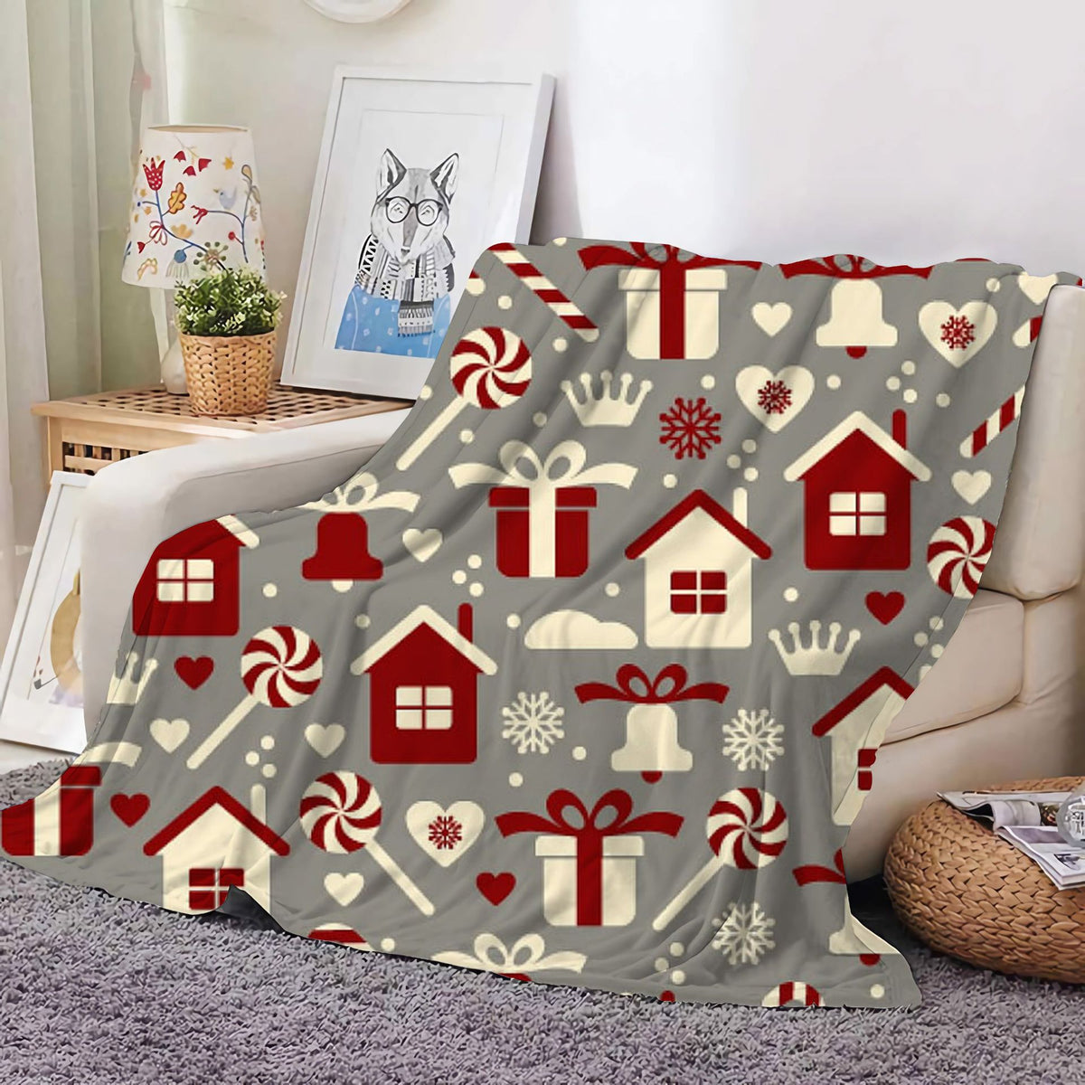 Christmas Decoration Blanket Holiday Blanket Red Festive Blanket Christmas Tree Polo Sofa Blanket Flannel Blanket