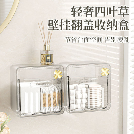 Cotton Swab Storage Box, Wall-Mounted, No-Drill, Elastic Band, Makeup Cotton, Makeup Remover Wipes Storage Box, Bathroom Hairpin Organizer Box