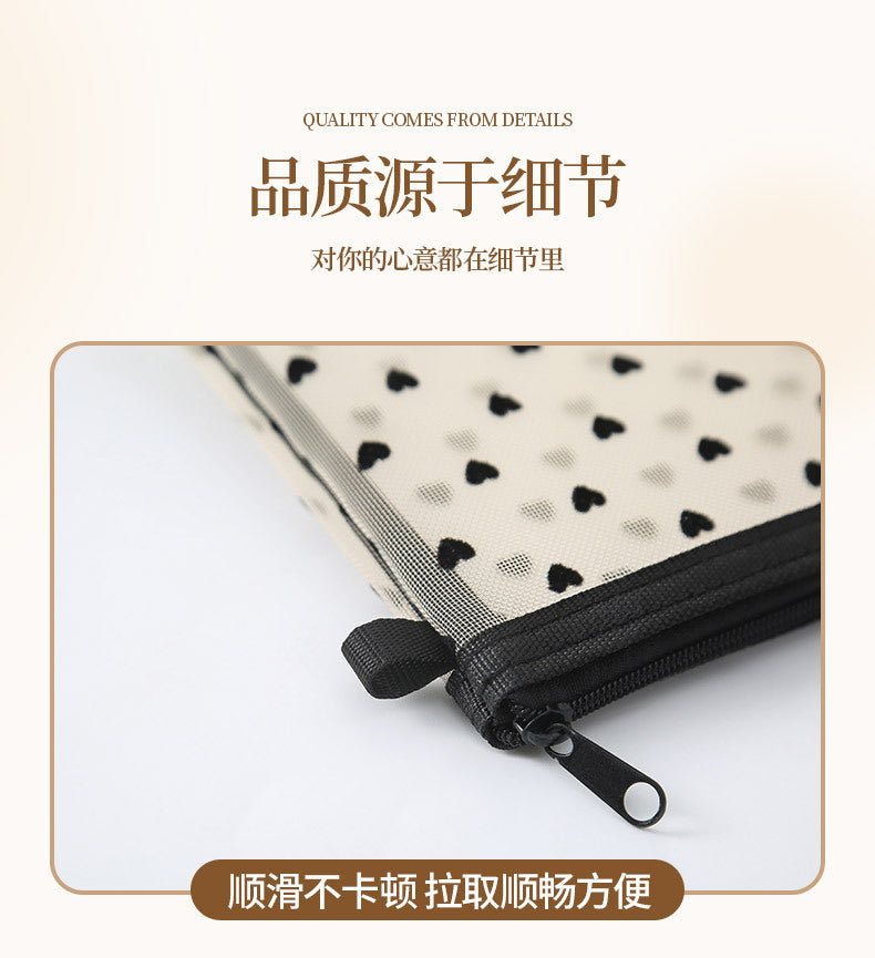 Bei Lian small size mesh cosmetic bag portable flocking cosmetic storage bag love fashion lipstick storage bag wholesale