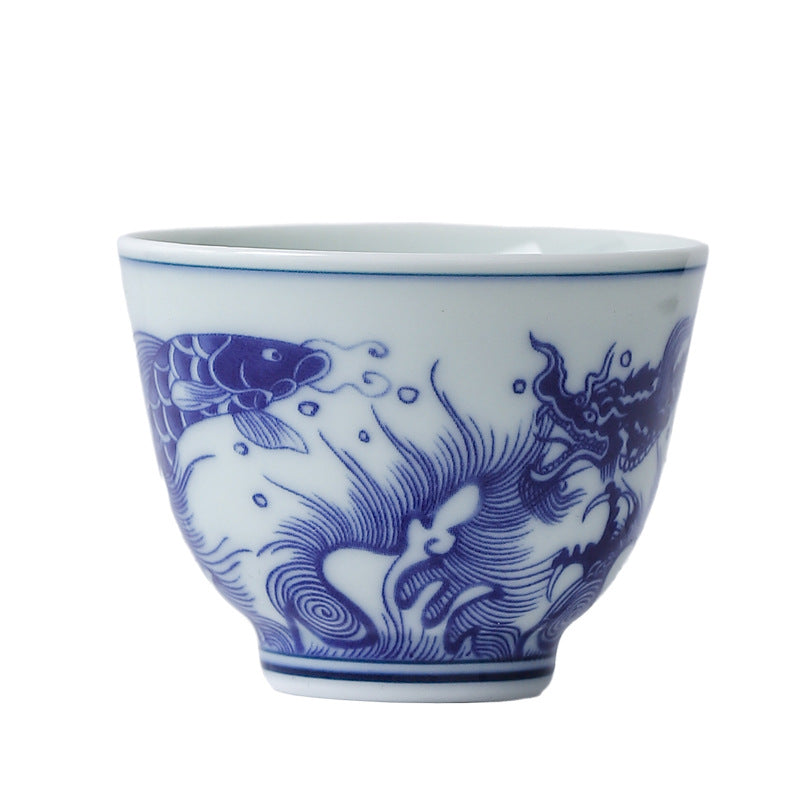 Yuerui Ceramic New Blue and Flower Tea Cup Underglaze Color Retro Yulan Cup Bowl of Kung Fu Tea Zen Tea Master Cup