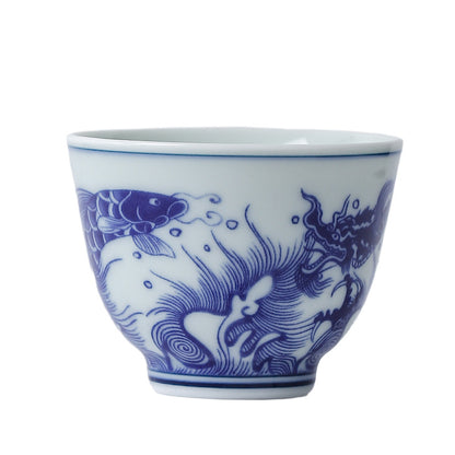Yuerui Ceramic New Blue and Flower Tea Cup Underglaze Color Retro Yulan Cup Bowl of Kung Fu Tea Zen Tea Master Cup