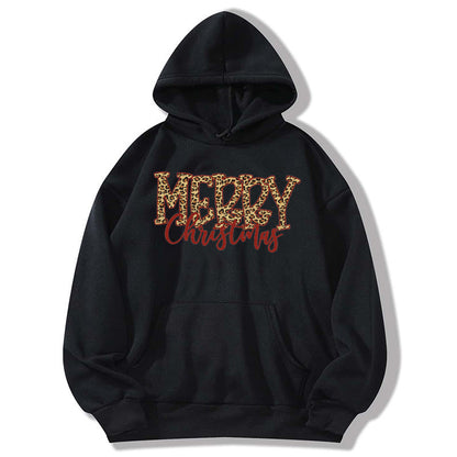 Christmas Leopard Print Merry Christmas Print Hooded Sweatshirt European and American Autumn and Winter Men's and Women's Top Coat