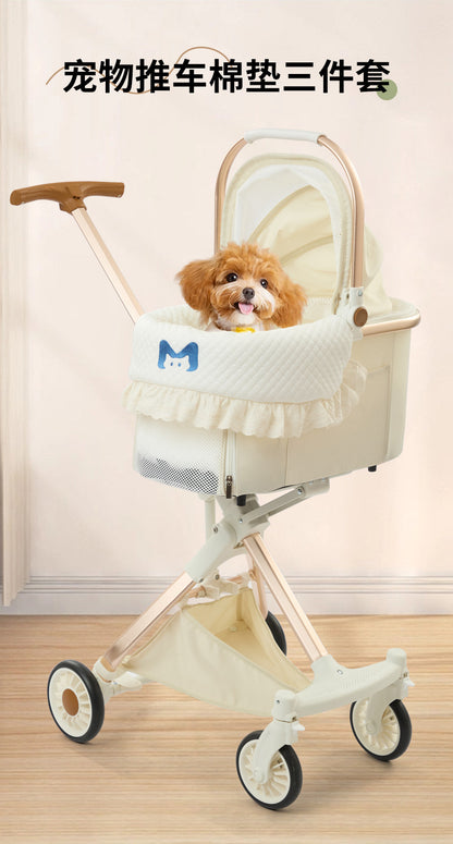 Pet Stroller Stylish Anti-Dirt Towel, Protective Pillow, Cute Three-Piece Set, Universal for Cats and Dogs, Removable and Washable Edge Pad Wholesale