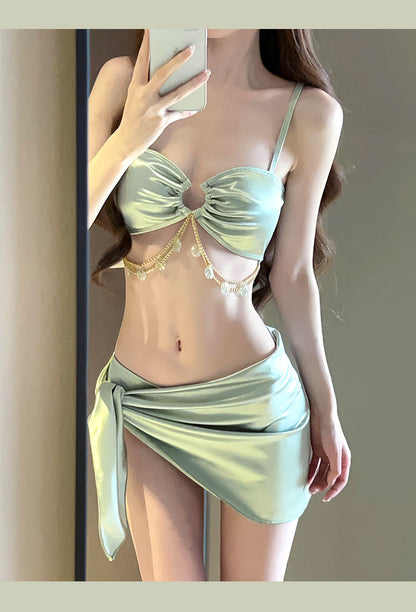 One-Piece Swimsuit Women's Summer Three-Piece Sexy 2025 New Push-Up Slimming Look Vacation High-End Bikini Hot Spring Bathing
