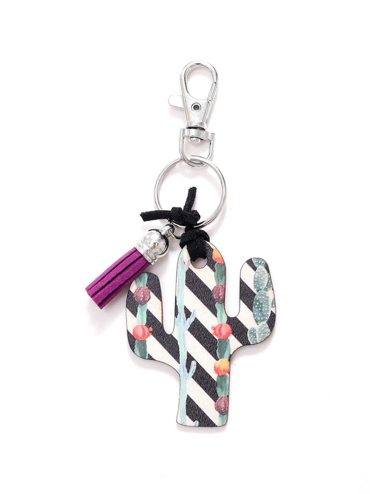 New Wooden Cactus Keychain Leopard Flower Rainbow Sunflower Striped Printed Bag Car Pendant