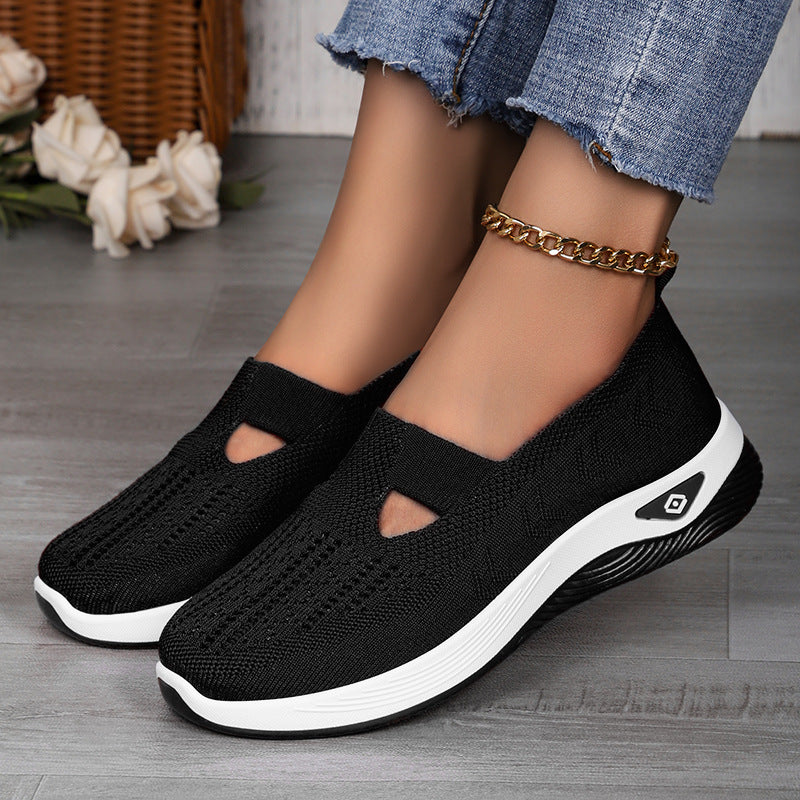 Women's Shoes Cross-Border Large Size Casual Shoes Fly-Knit Breathable Shoes Women's Lightweight and Comfortable Mesh Shoes Soft Sole Shallow Shoes