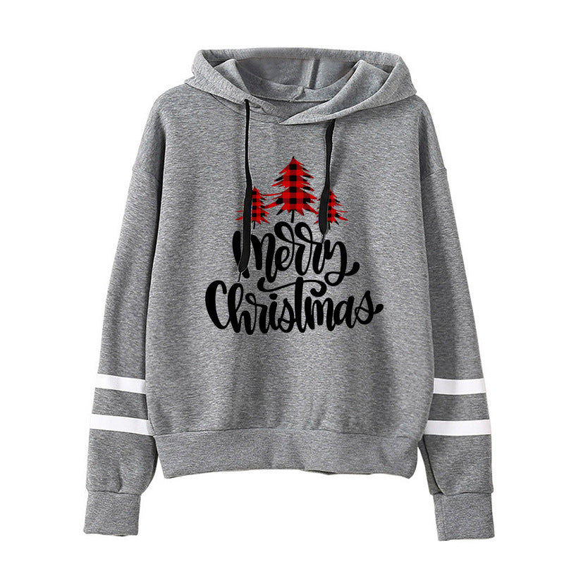 Christmas Red Plaid Christmas Tree Merry Christmas Print Parallel Bars Striped Sweat Autumn and Winter Europe and America