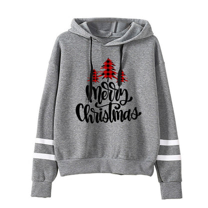 Christmas Red Plaid Christmas Tree Merry Christmas Print Parallel Bars Striped Sweat Autumn and Winter Europe and America
