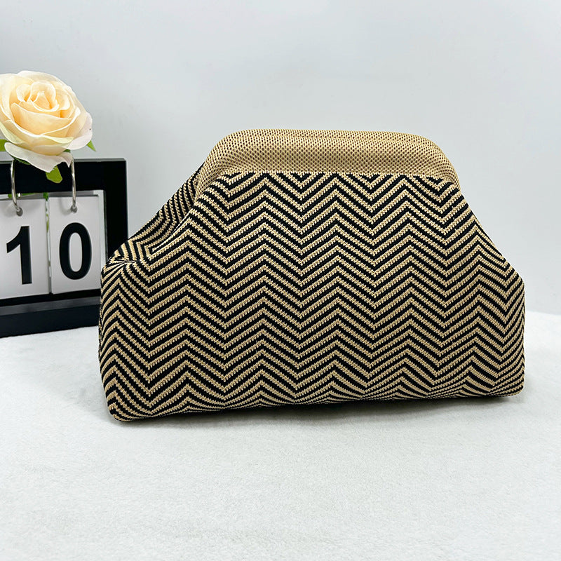 Cross-Border Dropshipping Knitted Bag Striped Clutch Bag for Women Fly-Knit Cloud Versatile Stylish Portable Makeup Bag Large Capacity