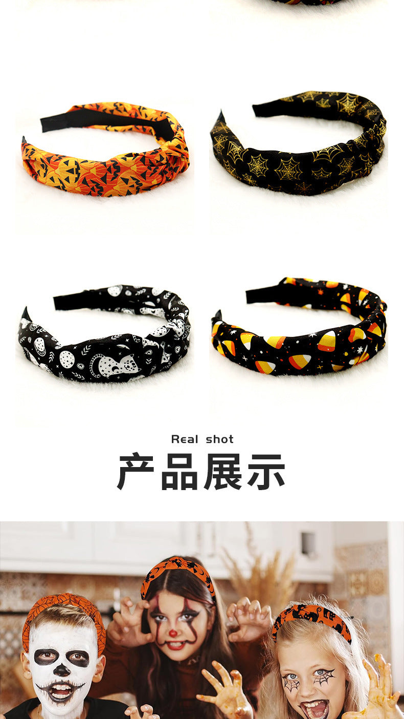 Cross-border wholesale Amazon Halloween pumpkin knotted hairband high cranial top headband hairpin high sense hair cave hair accessories