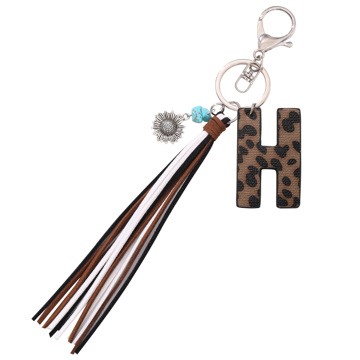 New Western Denim Style Leopard Oil-trimmed Leather Letter A Korean Velvet Tassel Combination Keychain Pendant Bag