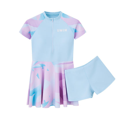 New Small Floral Swimsuit Seaside Beach Holiday One-piece Swim Skirt Split Safety Trunks Swimsuit with Chest Pad suit