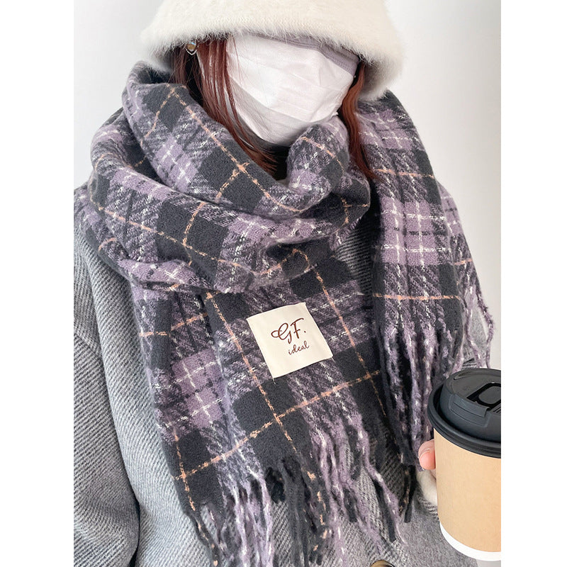Women's scarf winter New Winter high-grade cashmere-like shawl Korean style versatile purple thick warm scarf