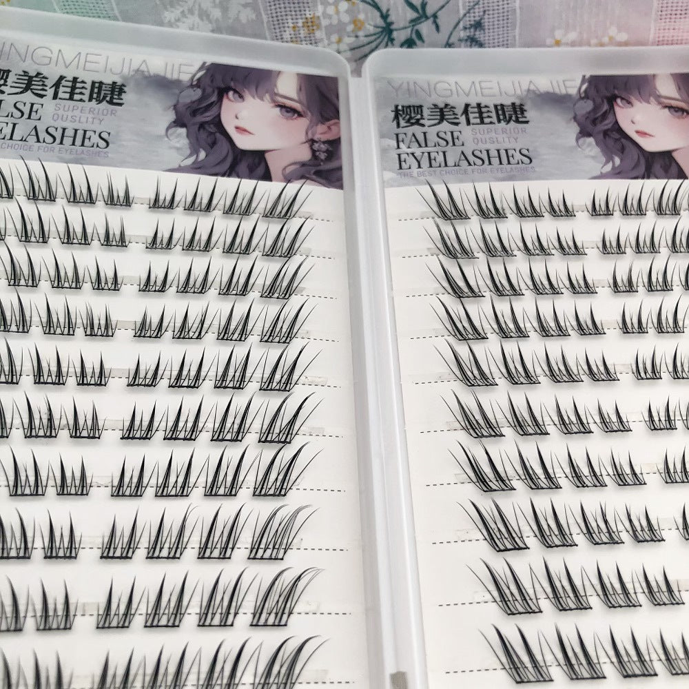 Yingmeijia Eyelashes Glue-Free Ten Rows of Jade-Faced Little Fox False Eyelashes Ancient Style Natural Thick Oblique Flying Segmented Pure Lust Style