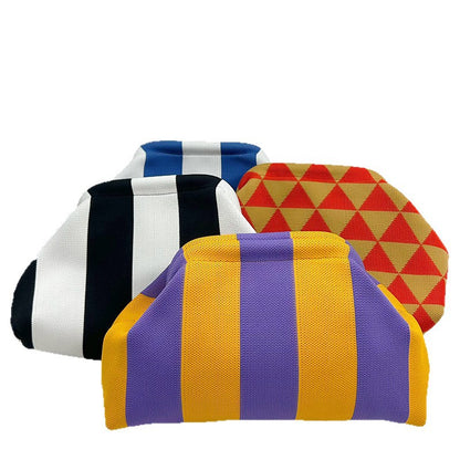 Cross-Border Dropshipping Knitted Bag Striped Clutch Bag for Women Fly-Knit Cloud Versatile Stylish Portable Makeup Bag Large Capacity