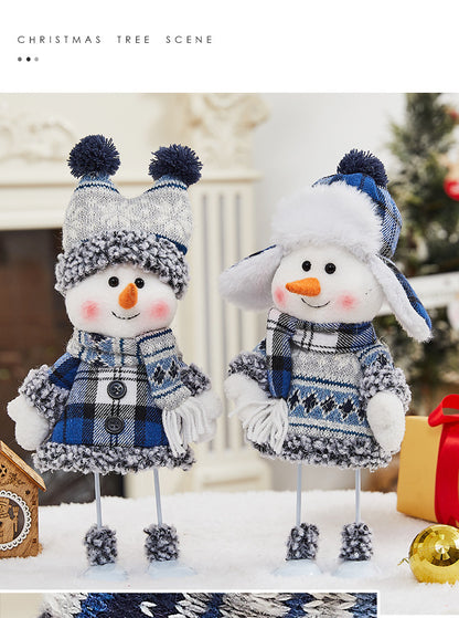 Cross Border Christmas Decorations Ski Snowman Doll Desktop Doll Blue Gauge Fabric Christmas Iron Feet Snowman Ornaments