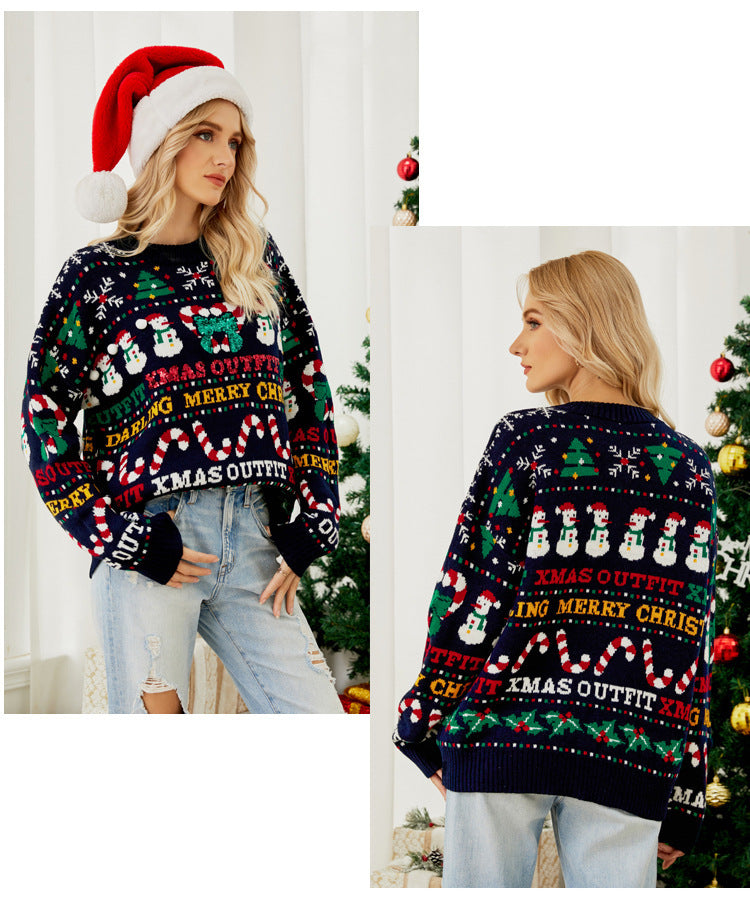 Foreign Trade Amazon Europe and America Loose Knitwear Autumn and Winter Christmas Tree Crewneck Sweater Snowman Sequins Christmas Sweater