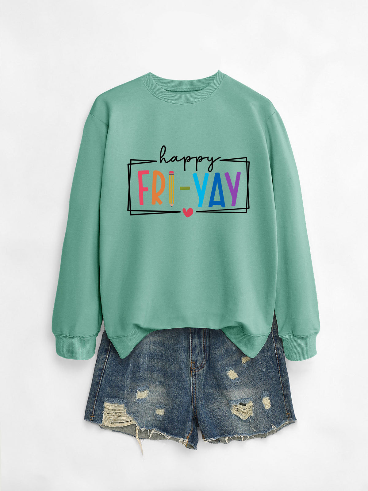 Amazon Ebay Round Neck Sweatshirt Happy Fri Yay Fun Letters Casual Fashion Long-Sleeved Tops in Stock
