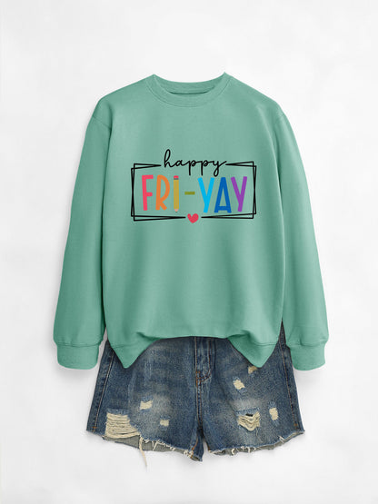 Amazon Ebay Round Neck Sweatshirt Happy Fri Yay Fun Letters Casual Fashion Long-Sleeved Tops in Stock