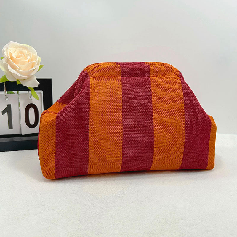 Cross-Border Dropshipping Knitted Bag Striped Clutch Bag for Women Fly-Knit Cloud Versatile Stylish Portable Makeup Bag Large Capacity