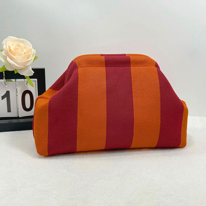 Cross-Border Dropshipping Knitted Bag Striped Clutch Bag for Women Fly-Knit Cloud Versatile Stylish Portable Makeup Bag Large Capacity
