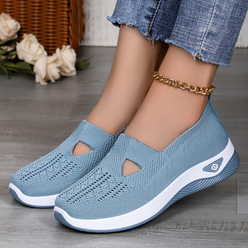 Women's Shoes Cross-Border Large Size Casual Shoes Fly-Knit Breathable Shoes Women's Lightweight and Comfortable Mesh Shoes Soft Sole Shallow Shoes