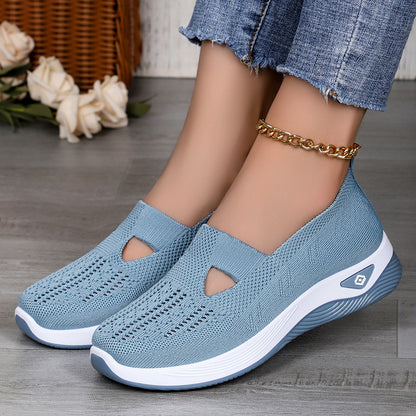 Women's Shoes Cross-Border Large Size Casual Shoes Fly-Knit Breathable Shoes Women's Lightweight and Comfortable Mesh Shoes Soft Sole Shallow Shoes