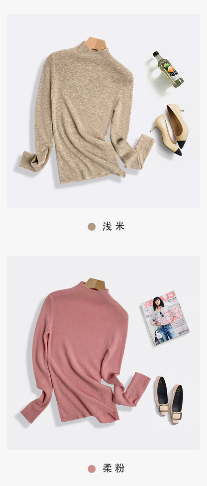 Machine Washable 100% Superfine Wool Sweater for Women Autumn and Winter New Loose Half Turtleneck Knitted Bottoming Sweater for Women