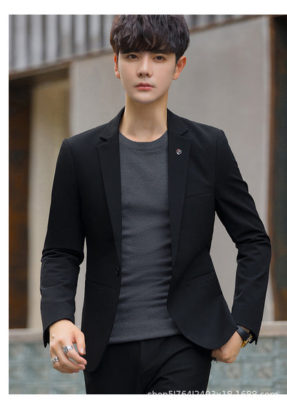 A 1.45kg Piece Set of Spring & Fall Casual Small Suit Jacket Men's Korean Style Slim Gray Formal Full Suit Suit
