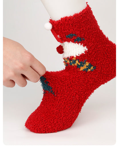 Christmas socks women's Christmas tree socks winter thick warm coral fleece sleep socks cartoon elk snowman
