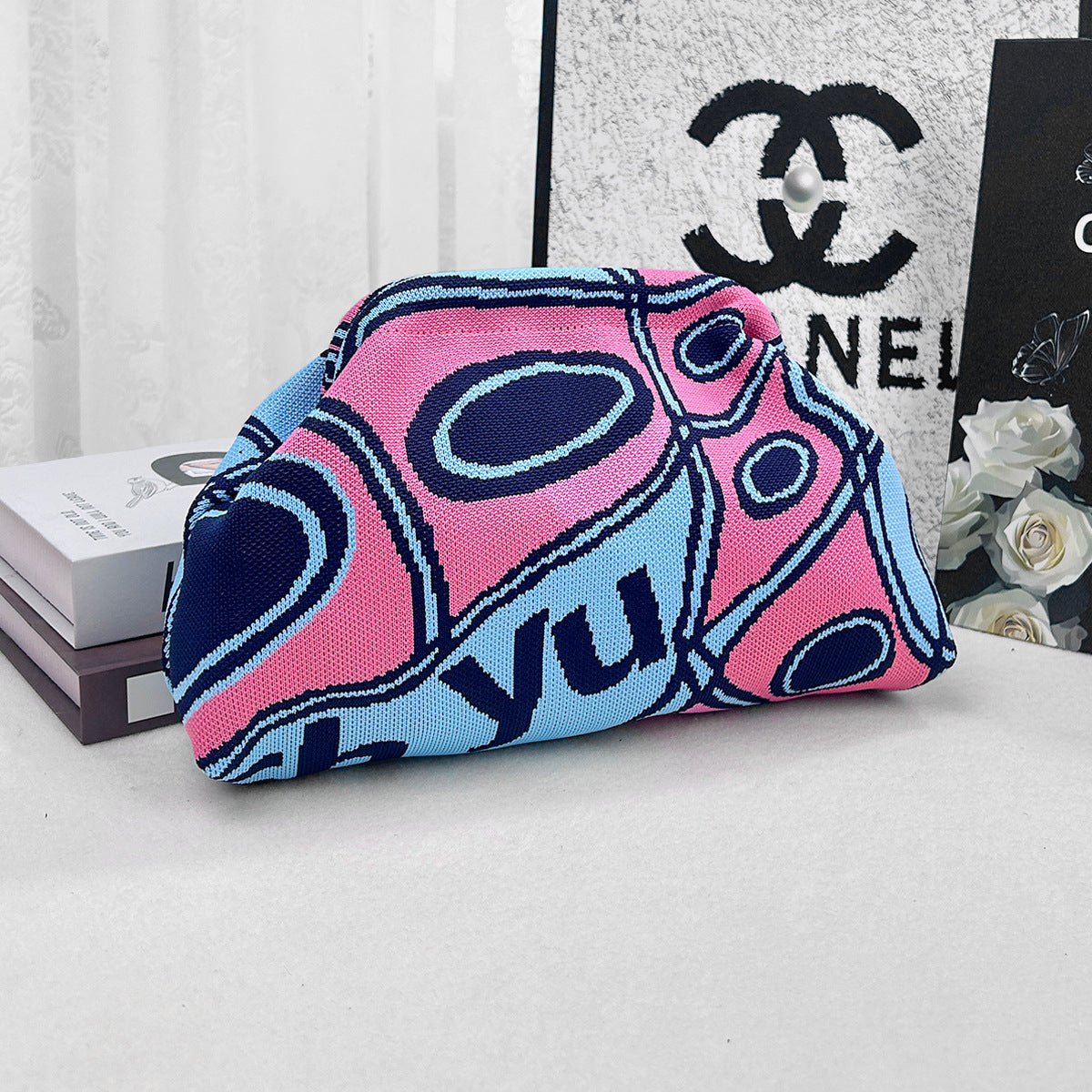 Cross-Border Dropshipping Knitted Bag Striped Clutch Bag for Women Fly-Knit Cloud Versatile Stylish Portable Makeup Bag Large Capacity
