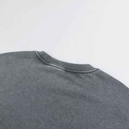 350g American Washed Retro Round Neck Sweatshirt Cross-Border Large Size Terry Drop Shoulder Distressed Pullover Washed Sweatshirt for Men