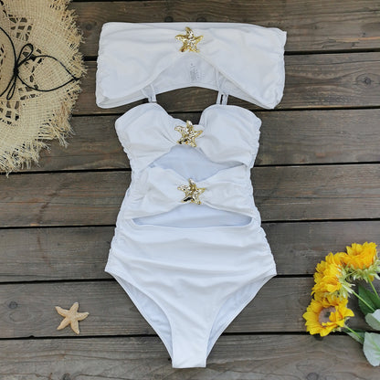 Pure White One-piece Swimsuit Skirt Shawl Three-piece Suit Sexy