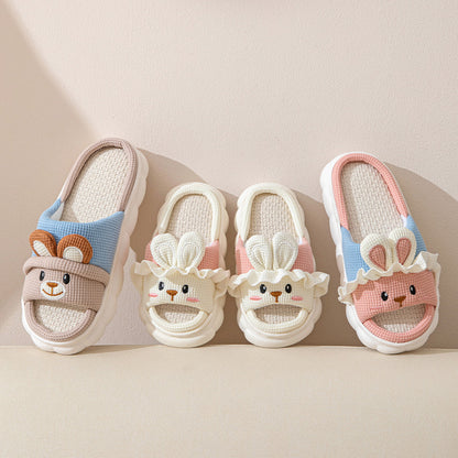 Cute lace rabbit parent-child male and female baby adult indoor and outdoor home wooden floor thickened linen Four Seasons slippers