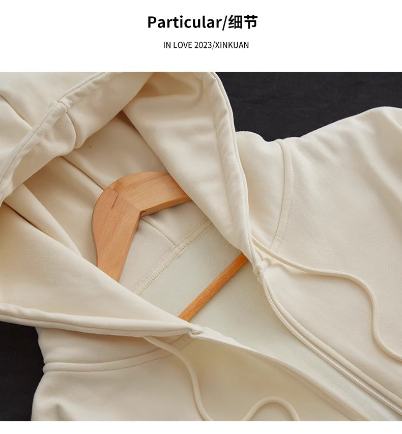 Early Spring Short Hooded Sweatshirt Jacket for Petite Women, Spring Outfit 2026 New Style, Regular Shoulder Cardigan for Spring and Autumn