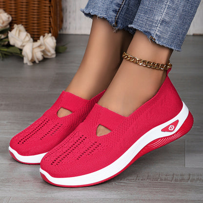 Women's Shoes Cross-Border Large Size Casual Shoes Fly-Knit Breathable Shoes Women's Lightweight and Comfortable Mesh Shoes Soft Sole Shallow Shoes