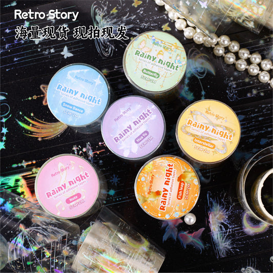 Carefully Selected Cross-Border Retr Ostory Rainy Night Series Journal Stickers, Laser Landscape Pet Tape, Reusable Stickers