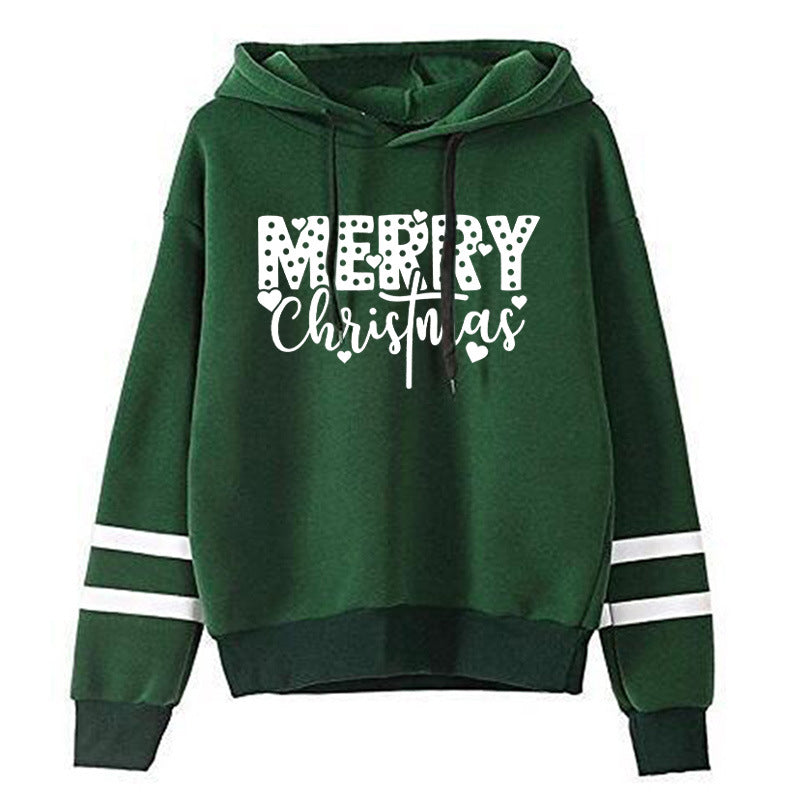 Foreign trade cross-border supply Christmas merry Christmas printed striped parallel bars hoodie men's and women's European size