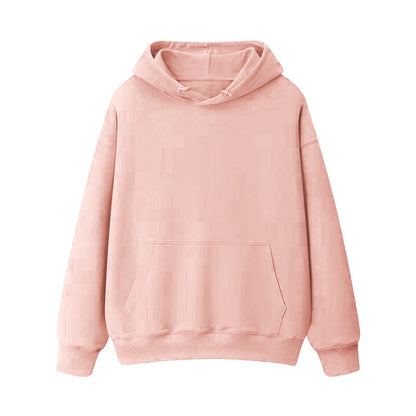 Fleece-lined thick loose hooded sweater women's autumn and winter warm top student couple wear solid color coat foreign trade women's clothing