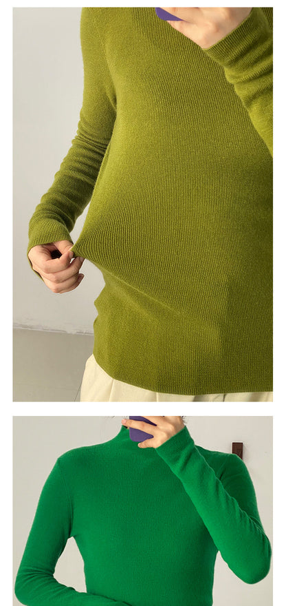 Machine Washable 100% Superfine Wool Sweater for Women Autumn and Winter New Loose Half Turtleneck Knitted Bottoming Sweater for Women