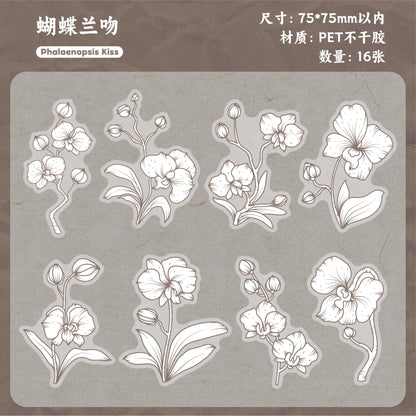 Retrostory Flower Dyeing Series Pet Sticker Pack 16 Pieces into Retro Flower Handbook DIY Material Decorative Stickers
